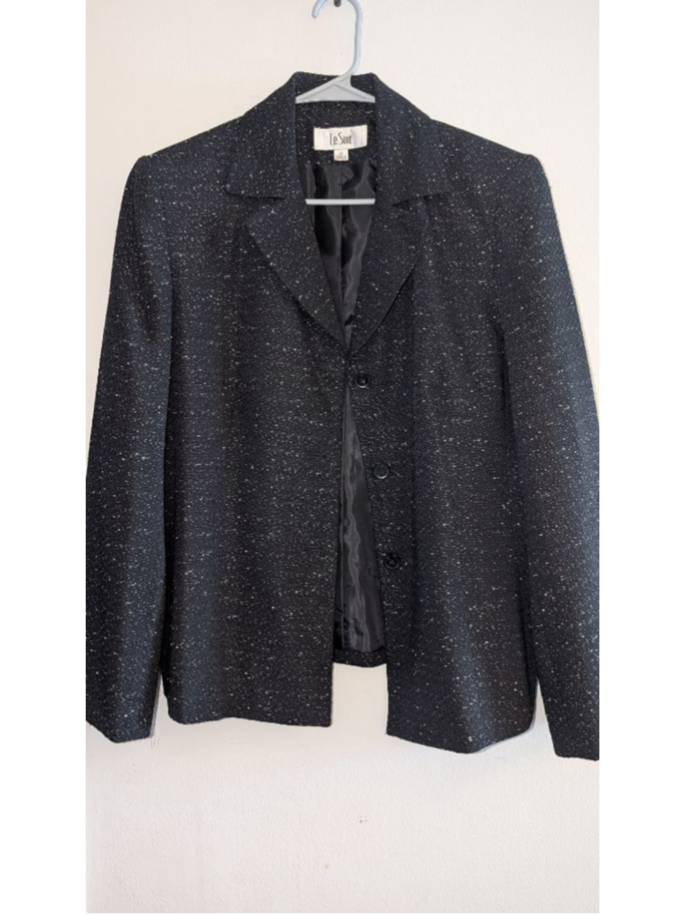 Le Suit Black & White Tweed Blazer Jacket Size 14, women's